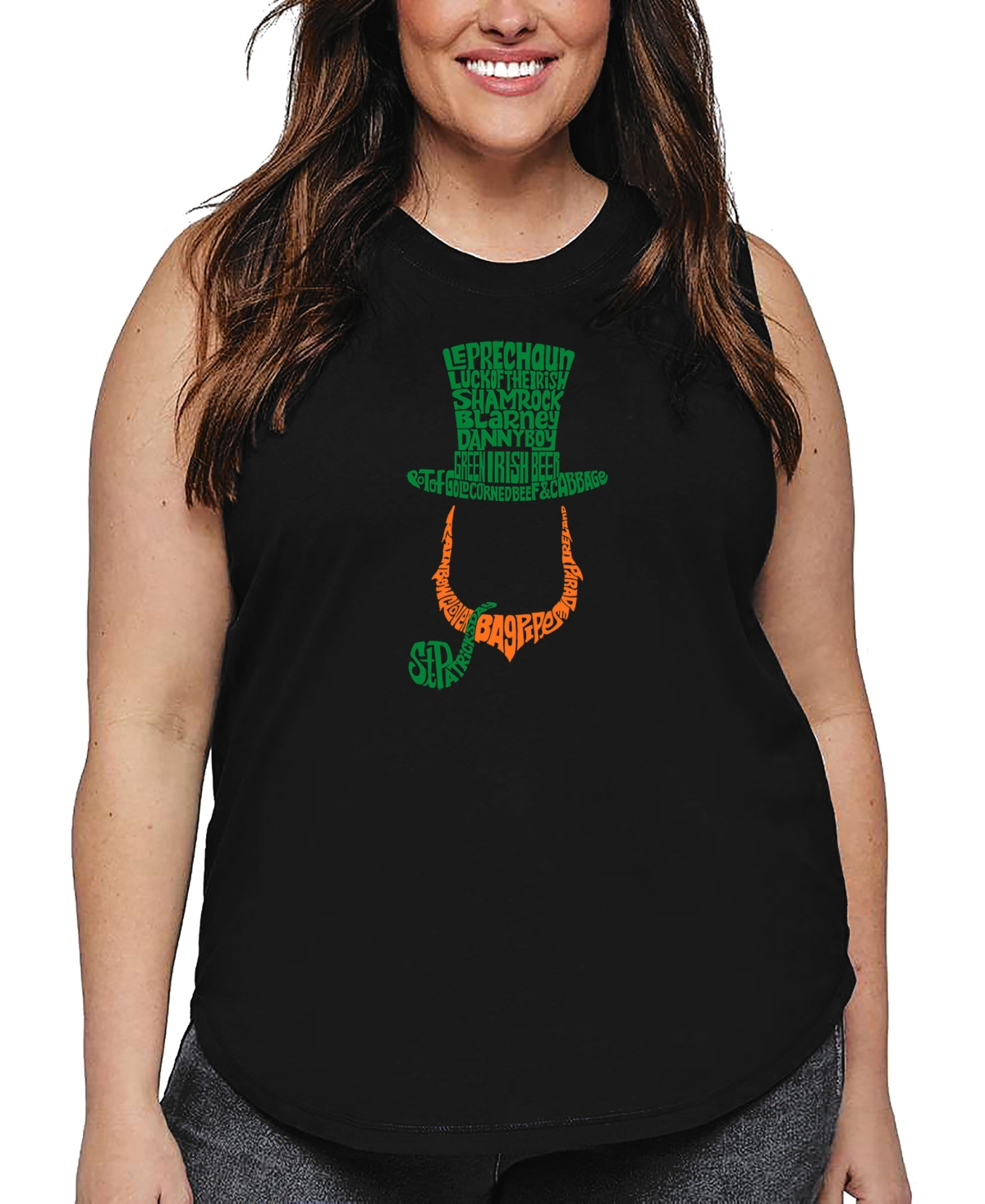 La Pop Art Plus Size Leprechaun Word Art Tank Top In Black
