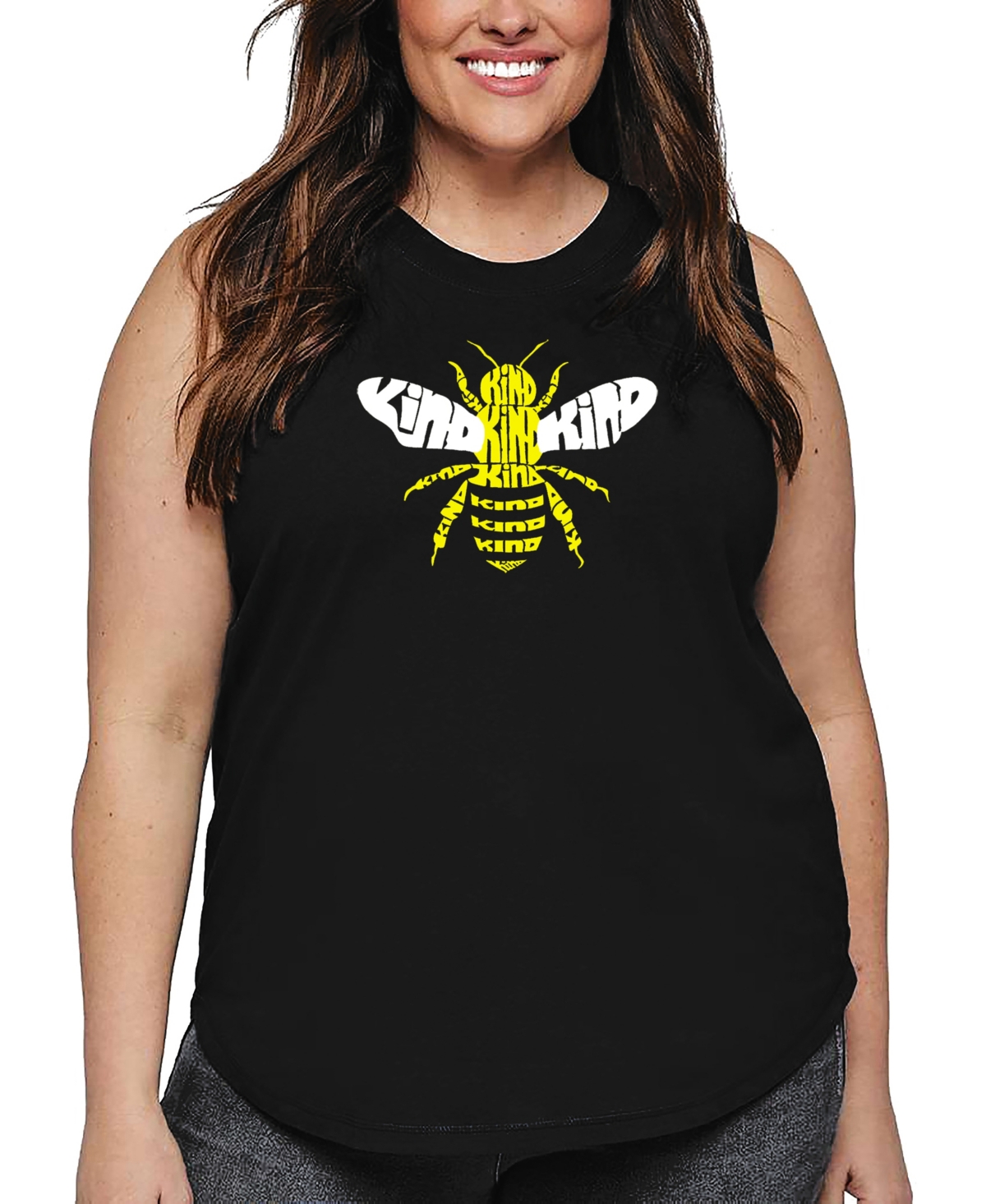 La Pop Art Plus Size Bee Kind Word Art Tank Top In Black