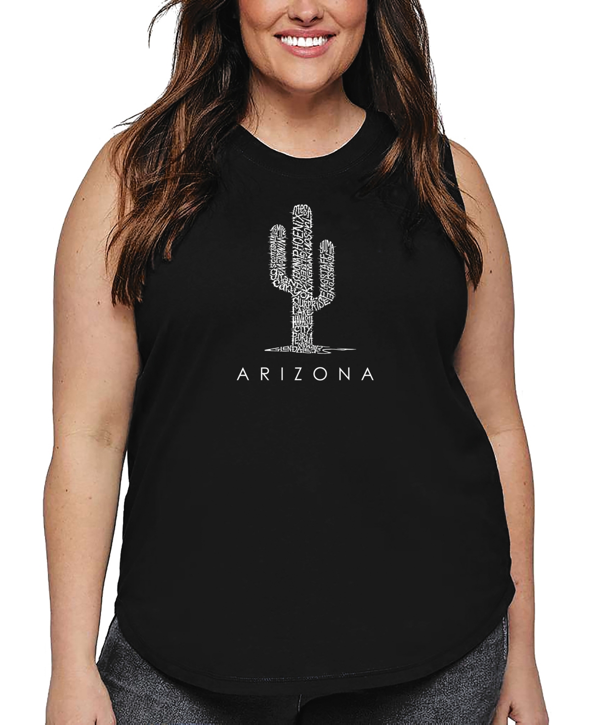 La Pop Art Plus Size Arizona Cities Word Art Tank Top In Black