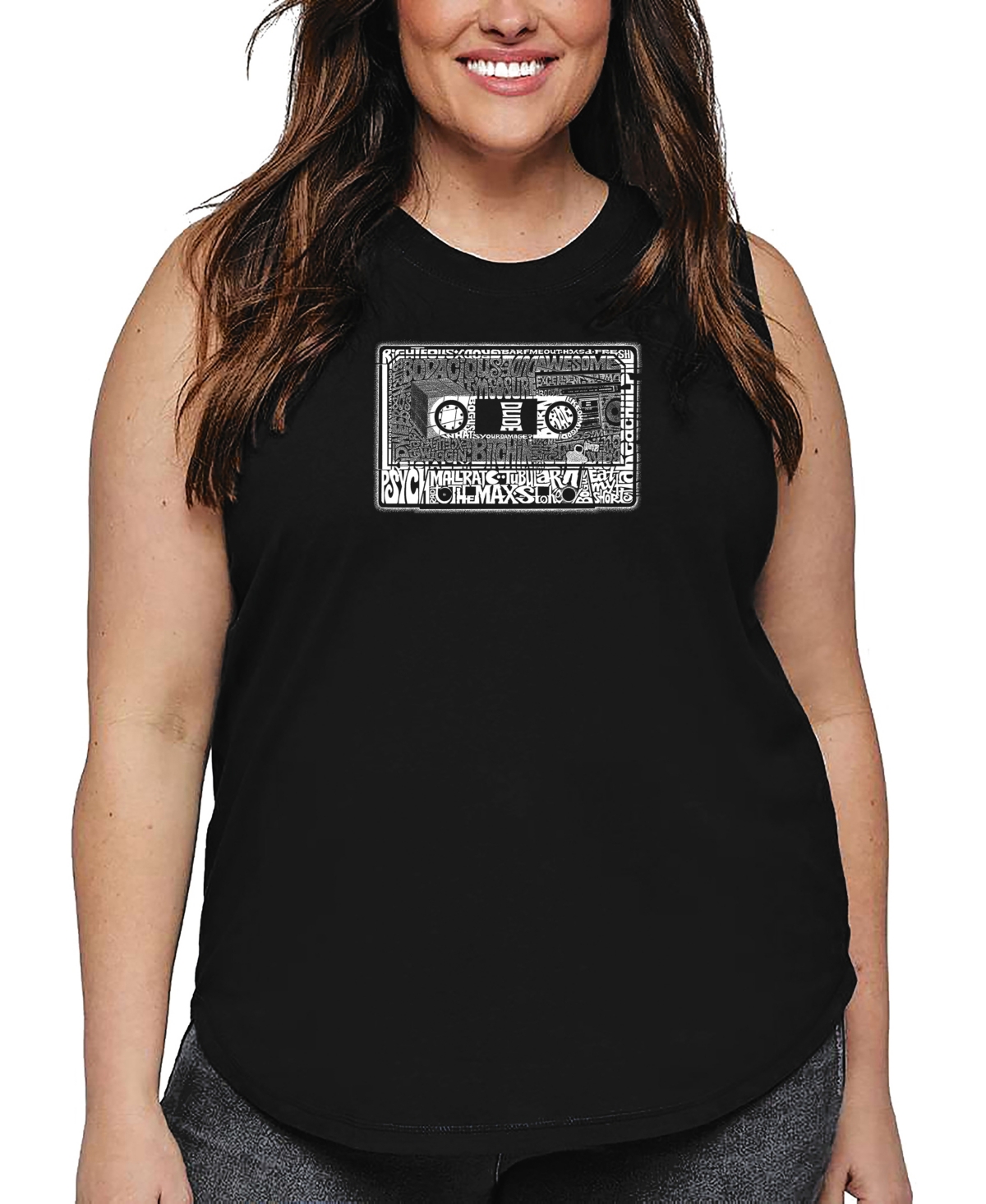 La Pop Art Plus Size 80's Music Word Art Tank Top In Black