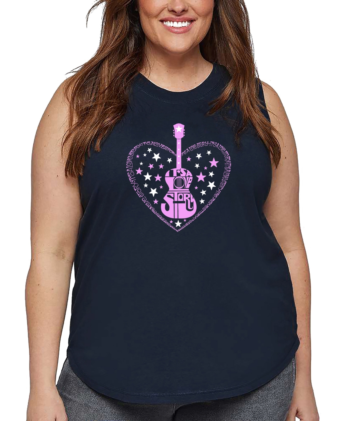 La Pop Art Plus Size Crazy Little Thing Called Love Word Art Tank Top In Blue