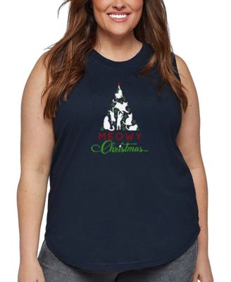 Plus Size Meowy Christmas Tree Word Art Tank Top