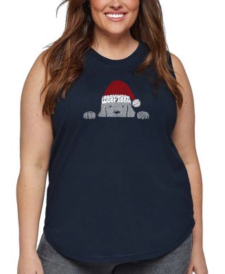 Plus Size Christmas Peeking Dog Word Art Tank Top