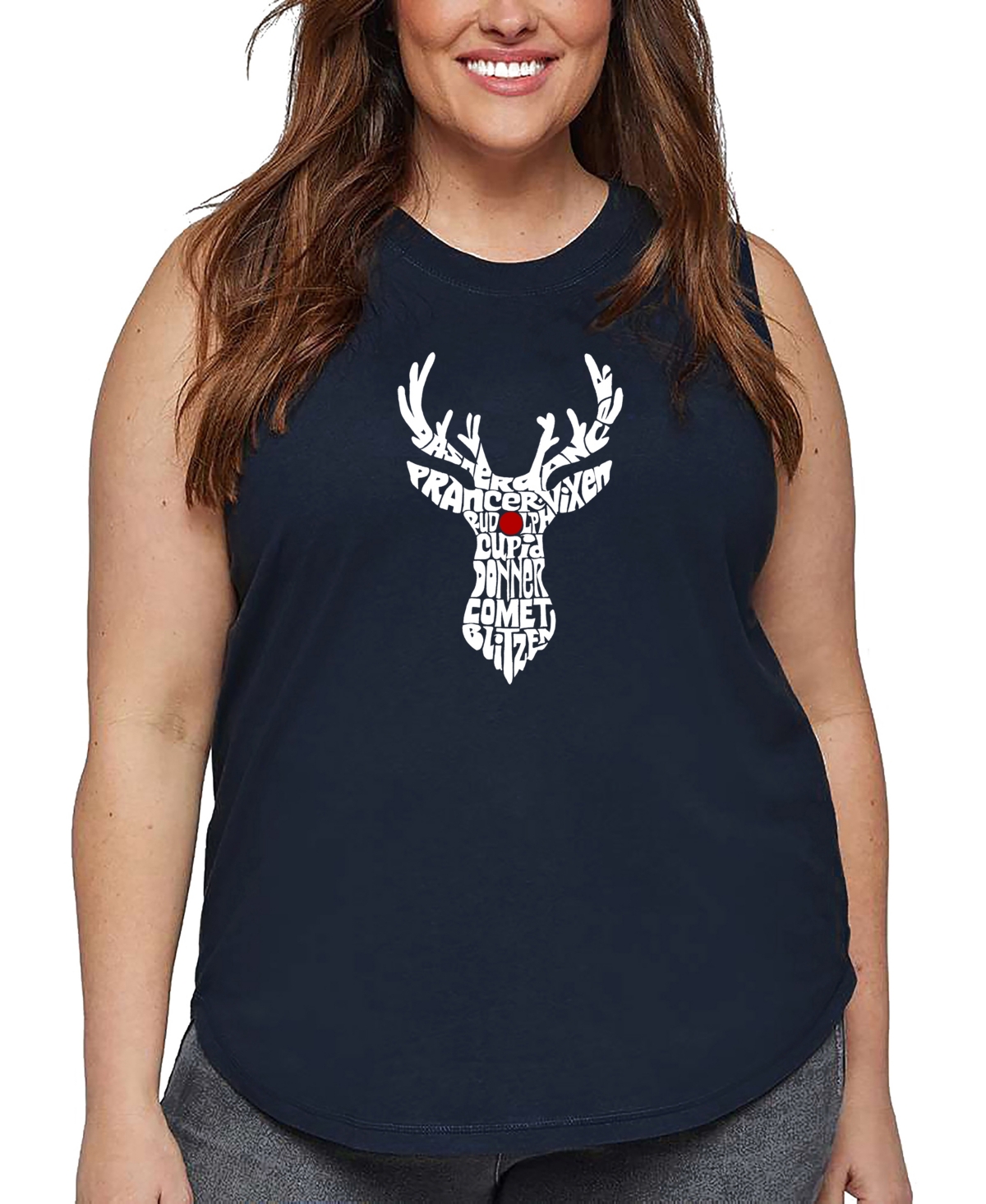 La Pop Art Plus Size Santa Reindeer Word Art Tank Top In Blue