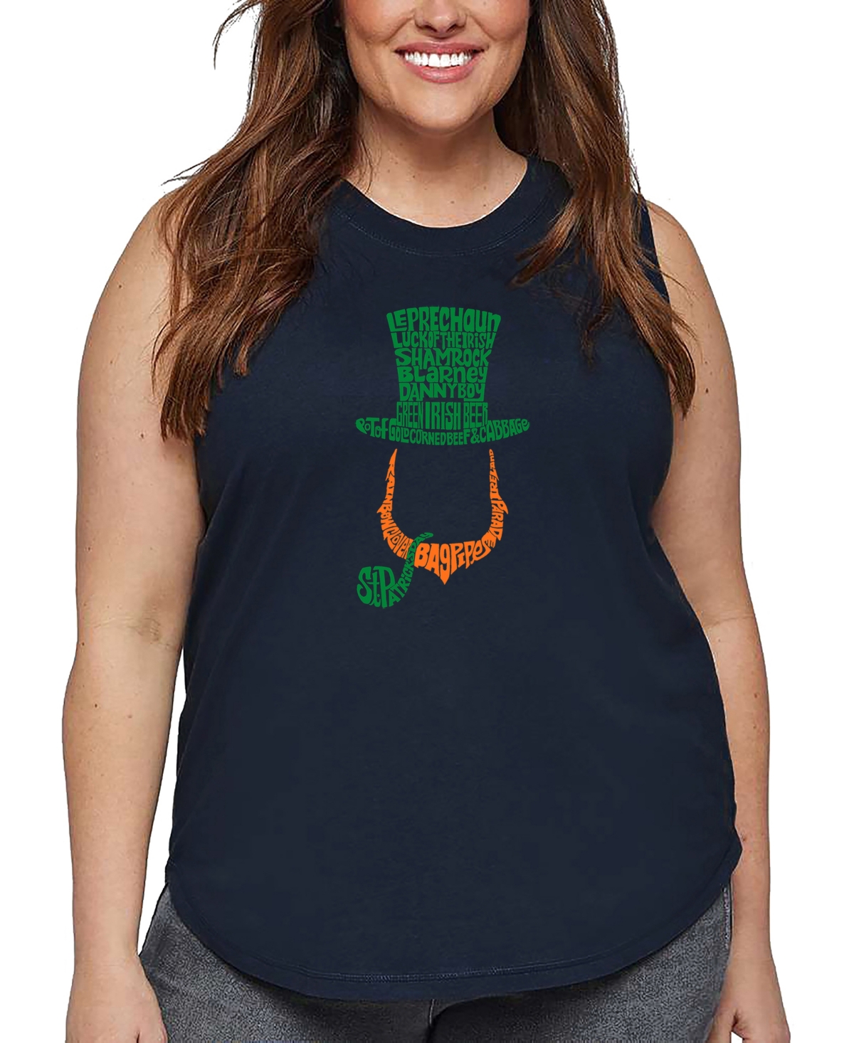 La Pop Art Plus Size Leprechaun Word Art Tank Top In Blue