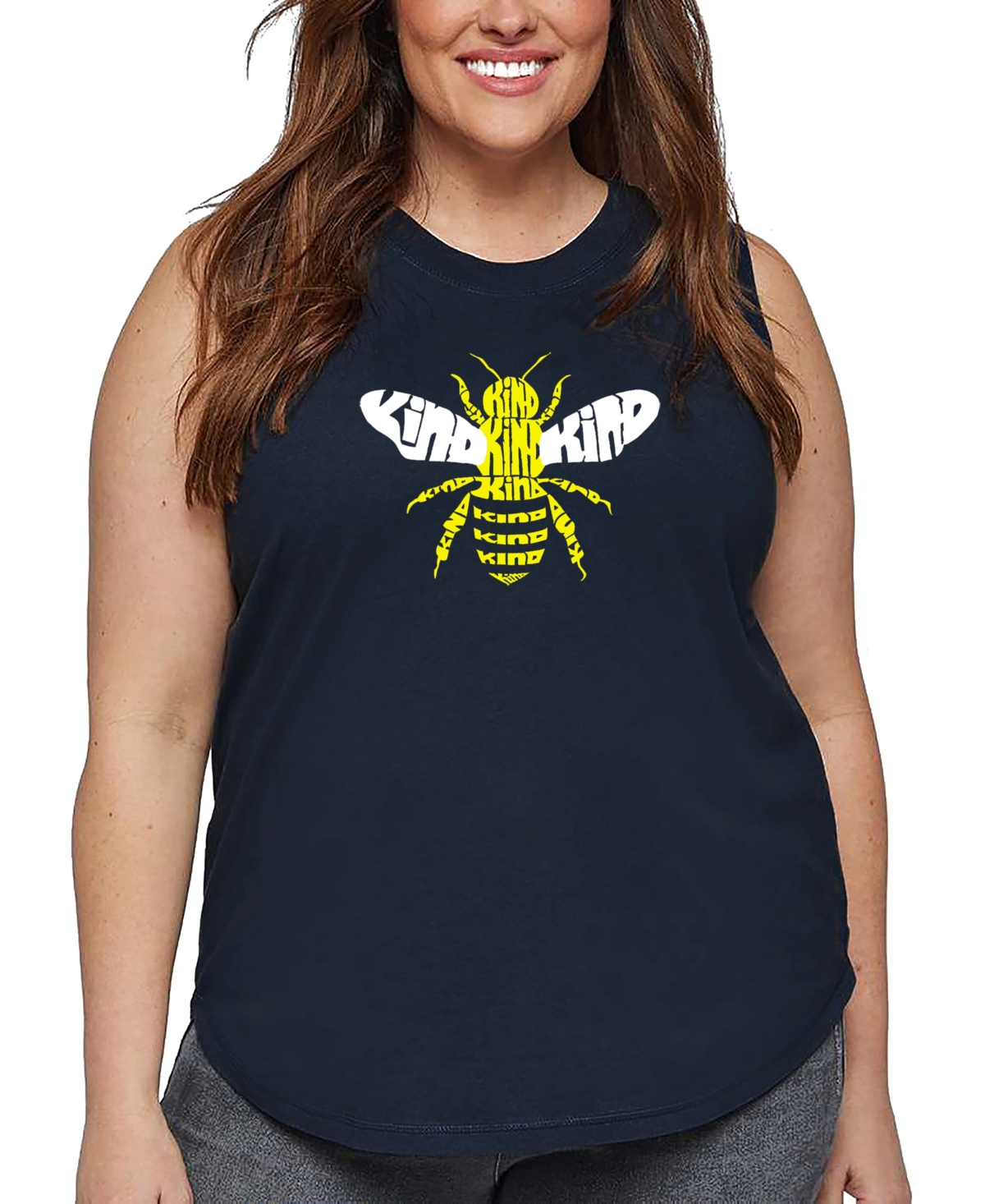 La Pop Art Plus Size Bee Kind Word Art Tank Top In Blue