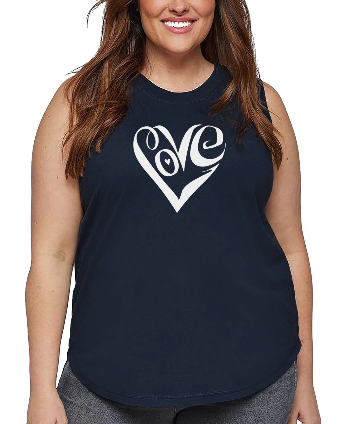 La Pop Art Plus Size Crazy Little Thing Called Love Word Art Tank Top In Blue