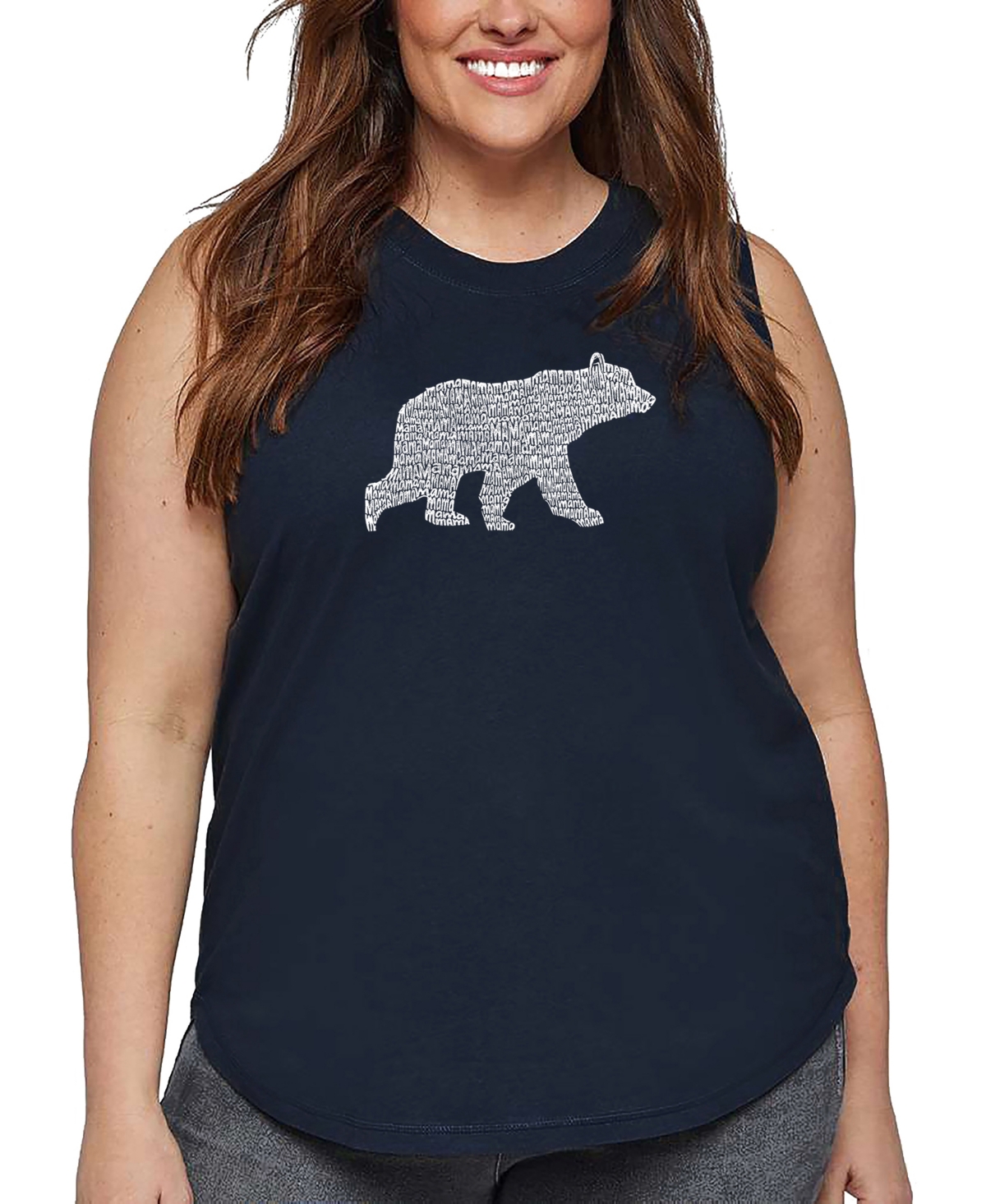 La Pop Art Plus Size Mama Bear Word Art Tank Top In Blue