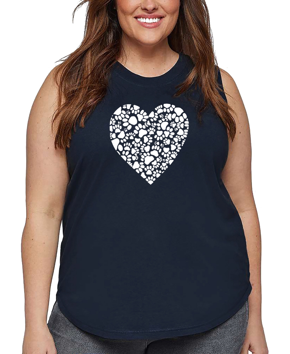 La Pop Art Plus Size Paw Prints Heart Word Art Tank Top In Blue