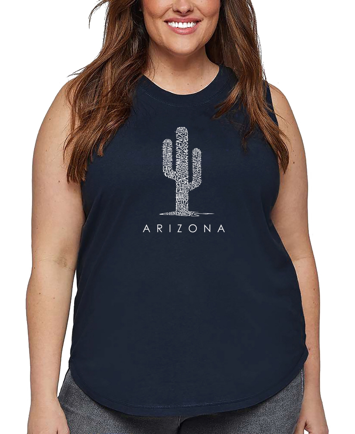 La Pop Art Plus Size Arizona Cities Word Art Tank Top In Blue