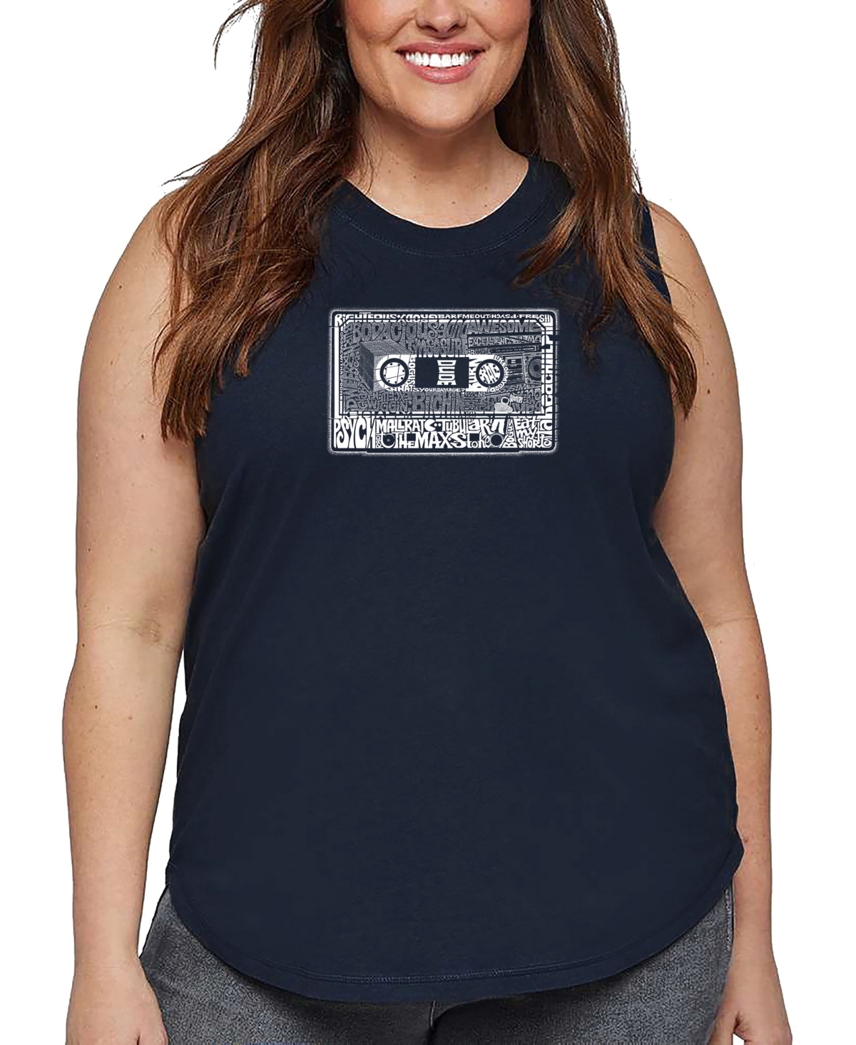 La Pop Art Plus Size 80's Music Word Art Tank Top In Blue