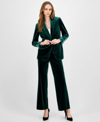 Anne Klein Womens Velvet One Button Notch Collar Jacket Velvet High Rise Pull On Wide Leg Pants In Multi