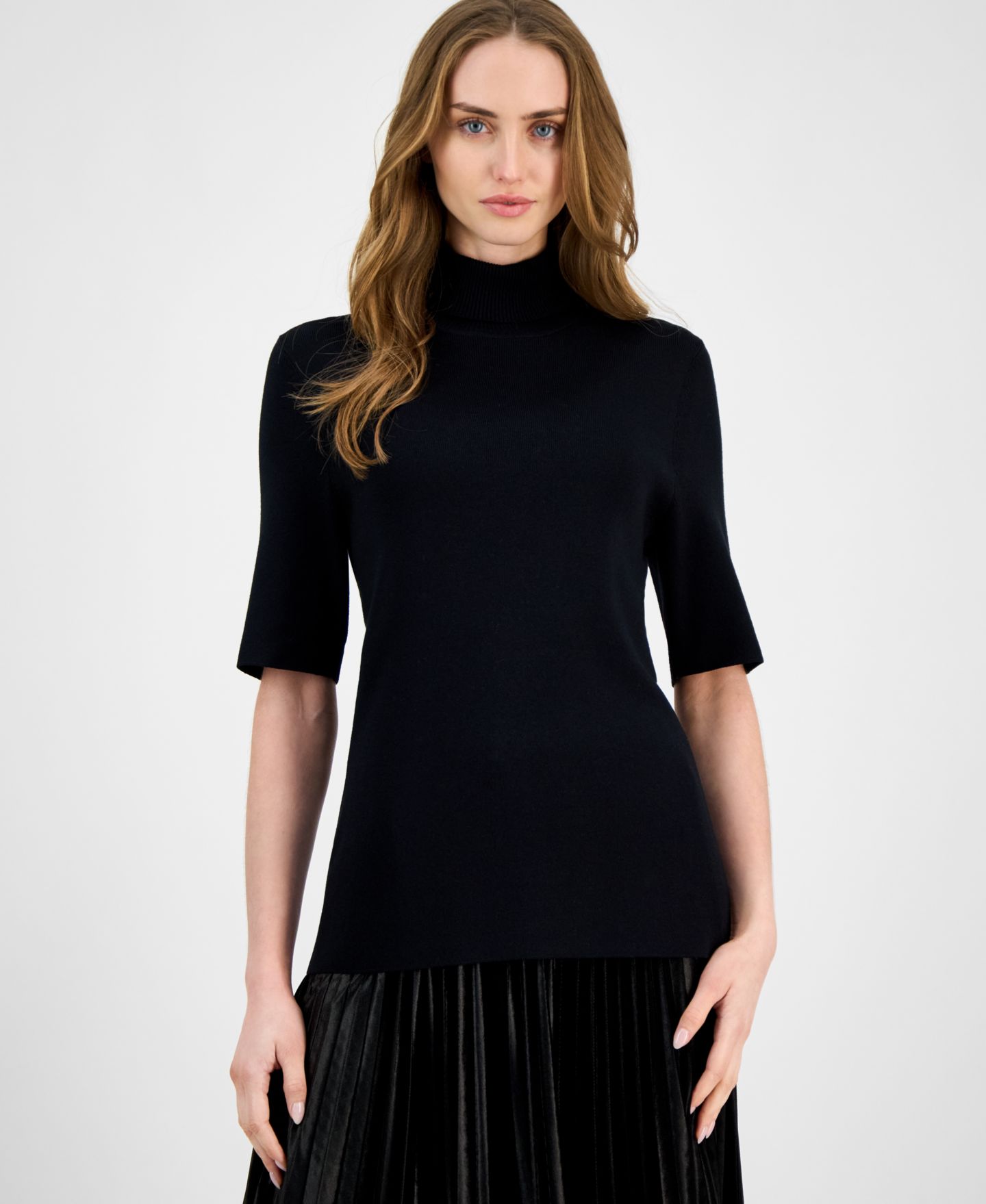 Женский свитер Anne Klein Half-Sleeve Turtleneck, цвет: Чёрный — фото 1