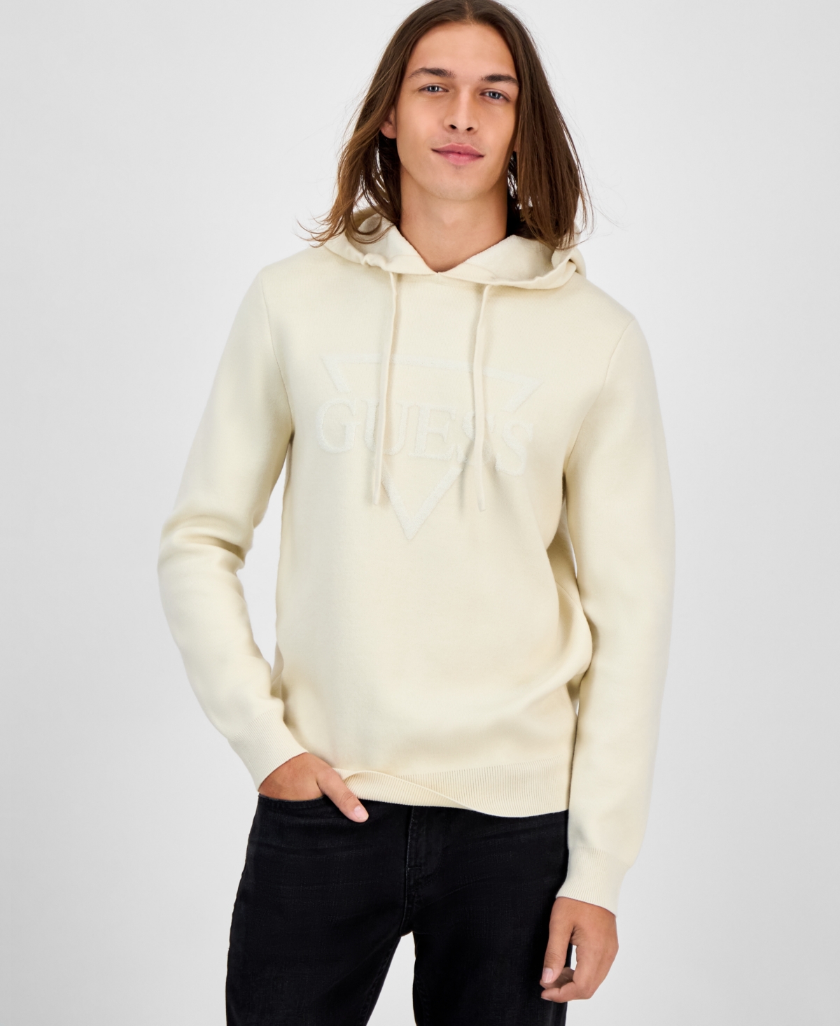 Guess Men's Joby Long Sleeve Fleece Logo Hoodie In Neutral