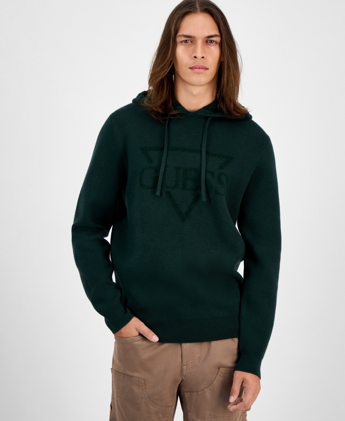 Guess Men's Joby Long Sleeve Fleece Logo Hoodie In Black