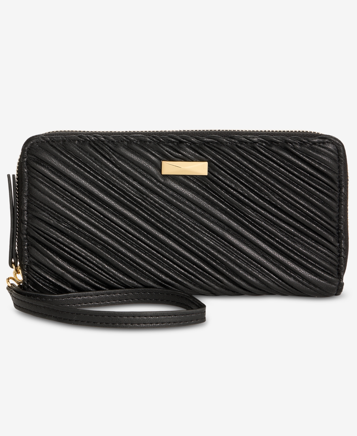 Inc International Concepts Hazel Ruched Zip-around Wallet, Macy's Exclusive In Black