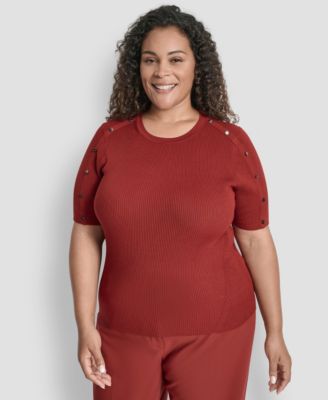 DKNY - Plus Size Short-Sleeve Button-Detail Sweater