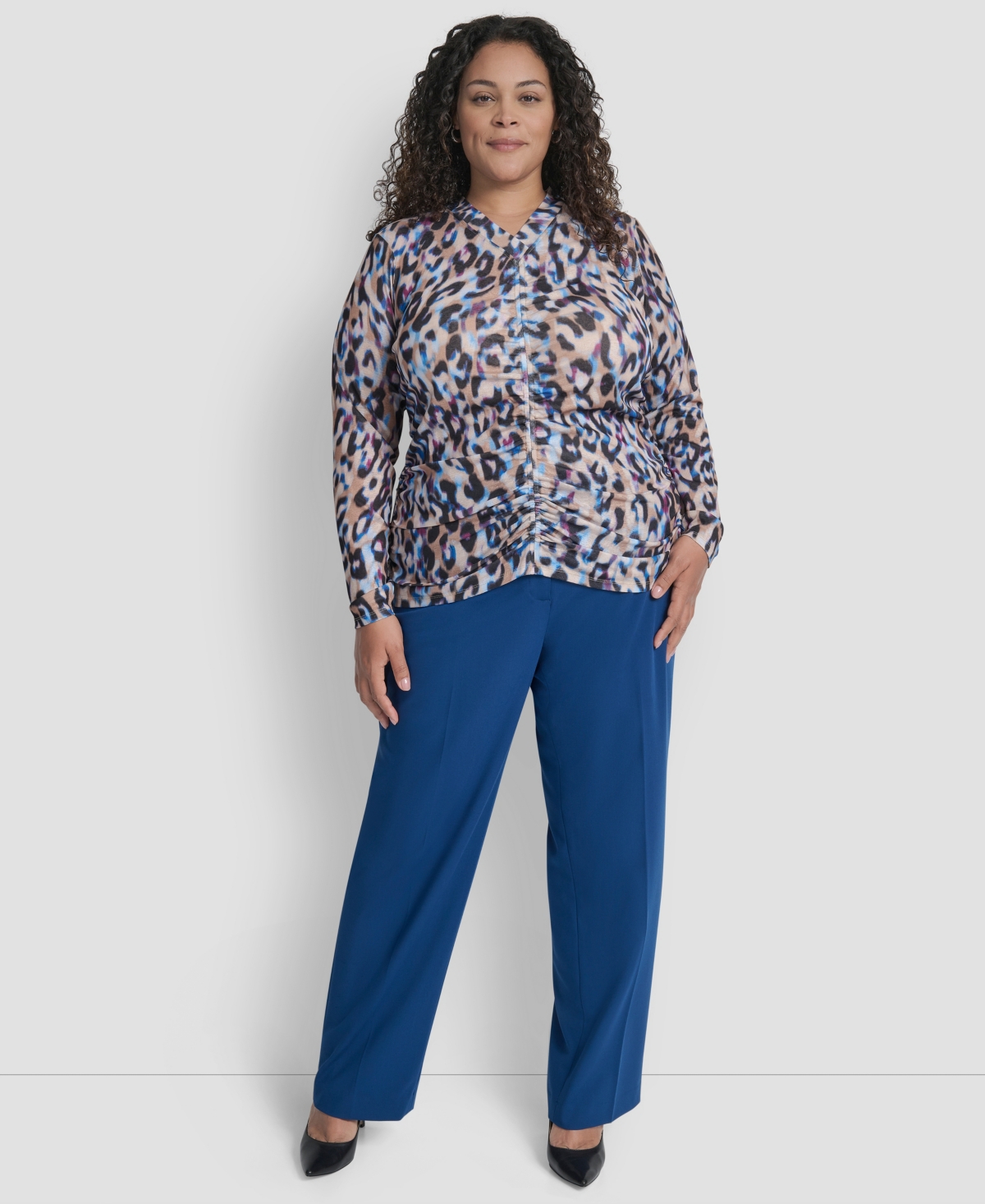 Dkny Plus Size Long Sleeve Tissue Mesh Top In Multi