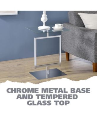 Side End Table with Metal Base and Tempered Glass Top