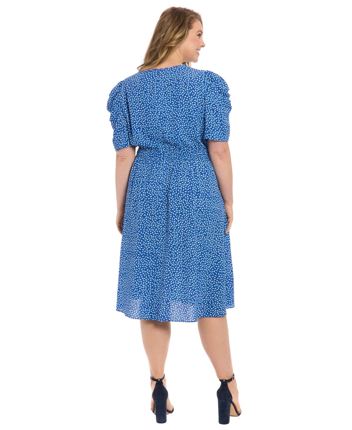 London Times Plus Size Printed Caterpillar-sleeve Dress In Blue