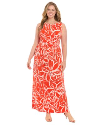 London Times - Plus Size Floral-Print Halter-Neck Maxi Dress