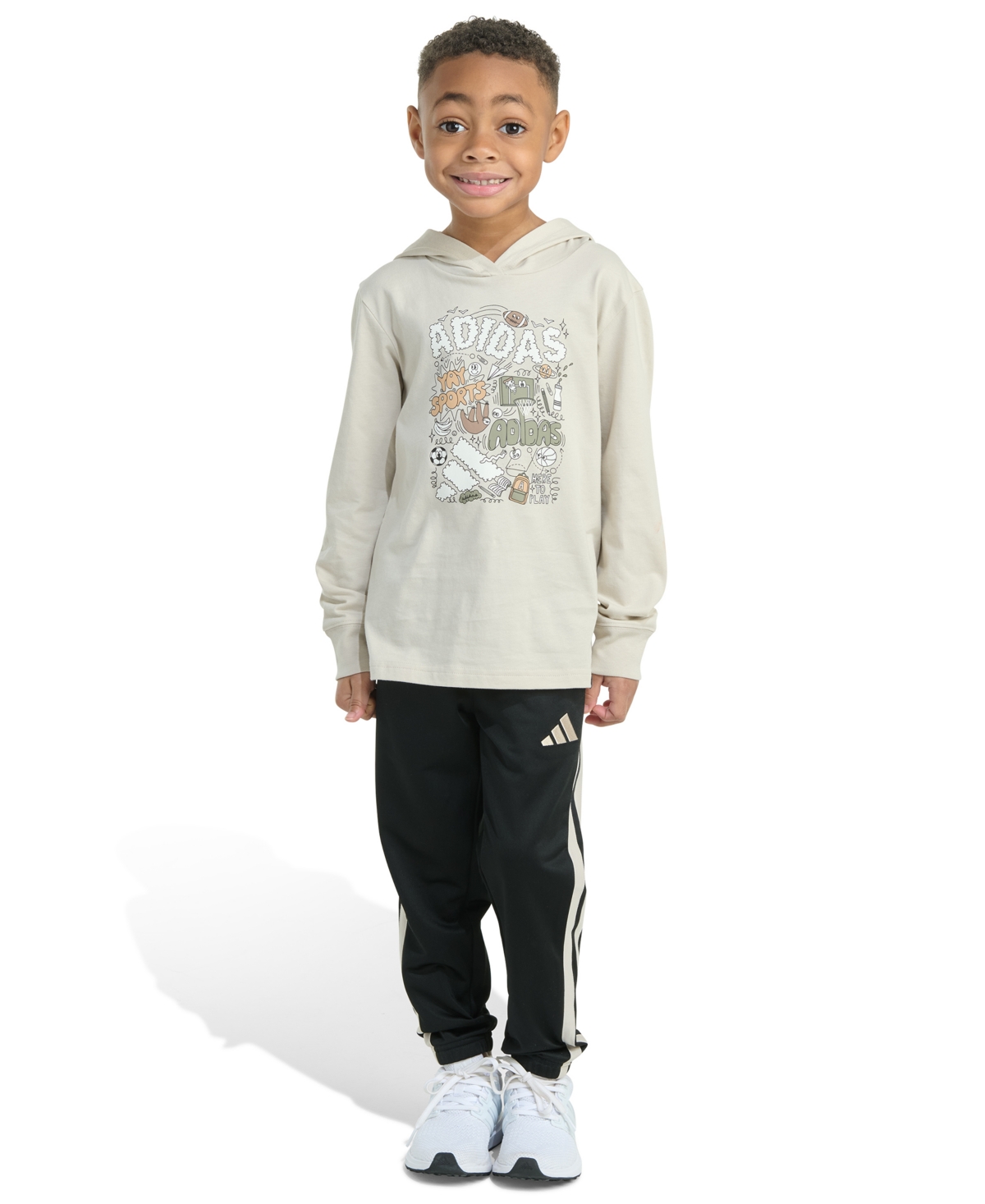Adidas Originals Toddler And Little Boys 2-piece Long Sleeve Hooded T-shirt And Jogger Pant Set In Neutral