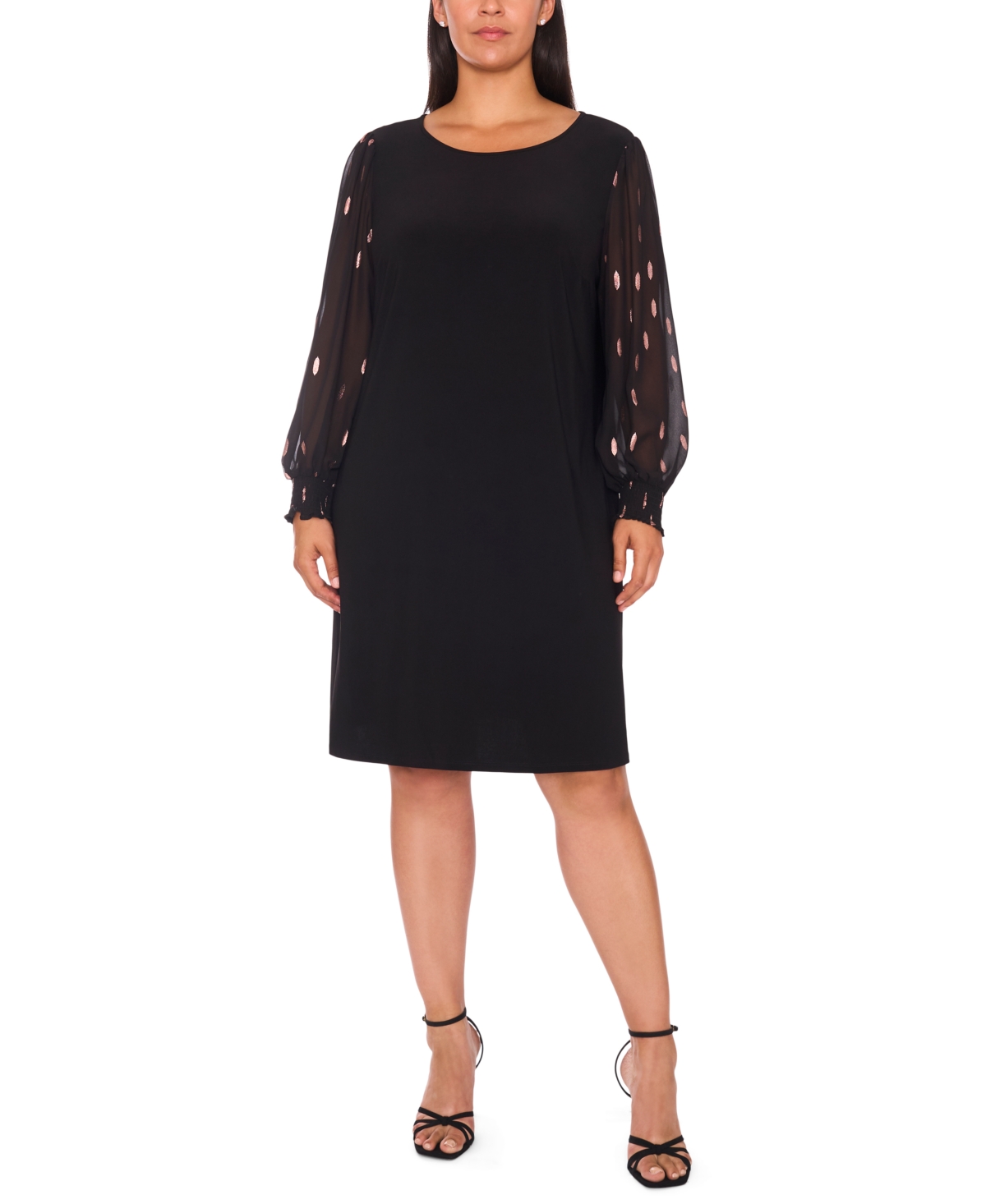Msk Plus Size Clip Chiffon Long Sleeve Shift Dress In Black