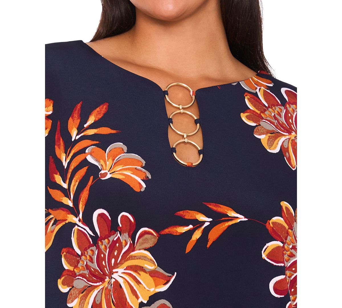 Msk Plus Size 3-ring Shift Knee-length Dress In Blue