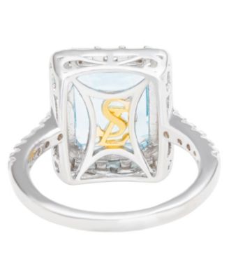Suzy Levian Sterling Silver Emerald Cut Topaz Halo Ring