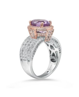 Suzy Levian Two-Tone Sterling Silver Oval Cut Center Topaz Cocktail Milano Ring