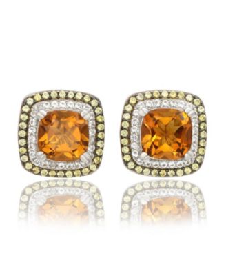 Suzy Levian Sterling Cushion Cut Topaz And Sapphire Accent Stud Earrings