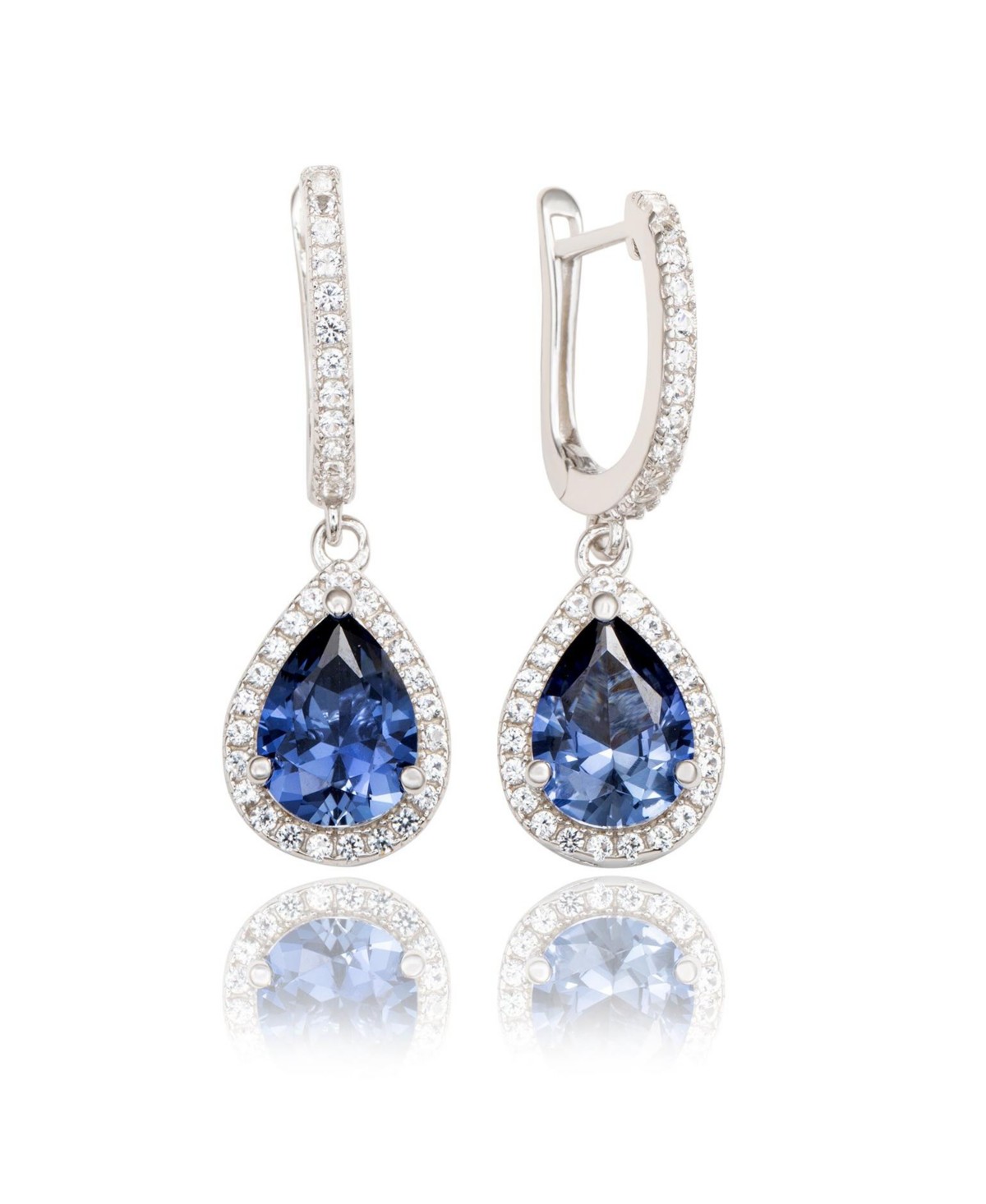 Украшения Suzy Levian New York Suzy Levian Sterling Sapphire Pear Shape Halo Dangling Earrings — фото 1