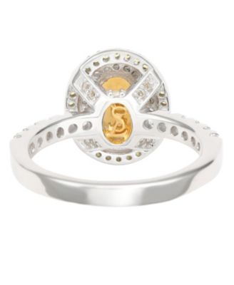 Suzy Levian Sterling Silver Oval Cut Topaz and Sapphire Double Halo Ring