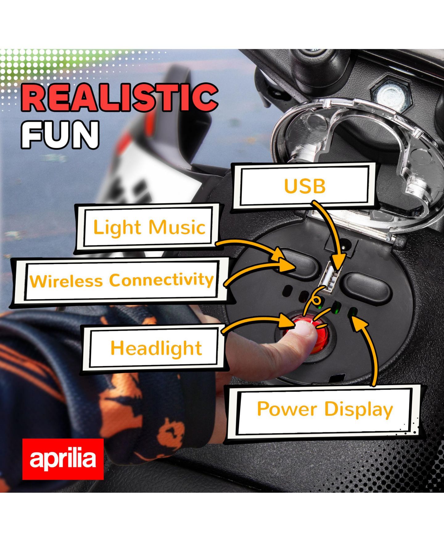 Детская игрушка Qaba 12V Aprilia Licensed Kids Motorcycle with Training Wheels, Ages 3-10, цвет: Красный — фото 5