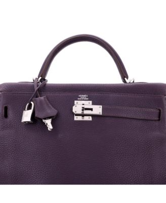 Pre-Owned Hermes Kelly 32 Handbag Purple Clemence with Palladium Hardware