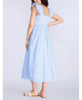 Women's Sleeveless Ruffle Shoulder Smocked Maxi Dress - Motherhood Maternity