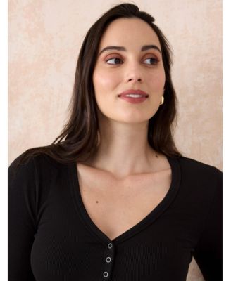 Women's V-Neck Side-Ruched Long Sleeve Henley Tee - Motherhood Maternity
