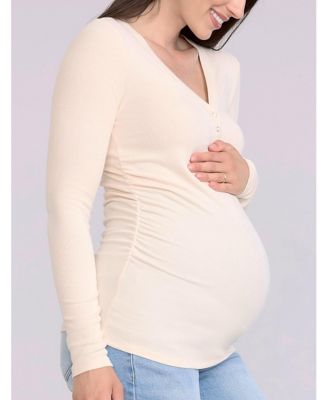 Women's V-Neck Side-Ruched Long Sleeve Henley Tee - Motherhood Maternity