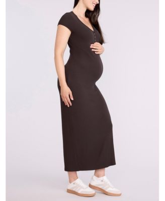 Women's Short Sleeve Henley Bodycon Maxi Dress - Motherhood Maternity