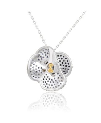 Suzy Levian Sterling Silver Sapphire and Created White Sapphire Pave Peony Flower Pendant