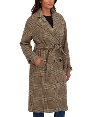 Women's Long Belted Oversized Double Breasted Faux Wool Coat