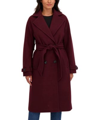 Women's Long Belted Oversized Double Breasted Faux Wool Coat