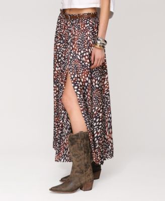 Women's High Slit Western Belt Maxi Skirt