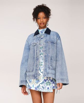 Avec Les Filles Women's Oversized Denim Patch Pocket Chore Jacket