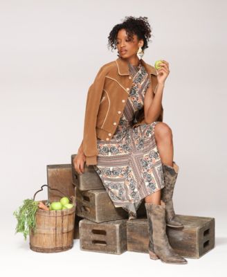 Women's Suede Combo Piping Western Jacket