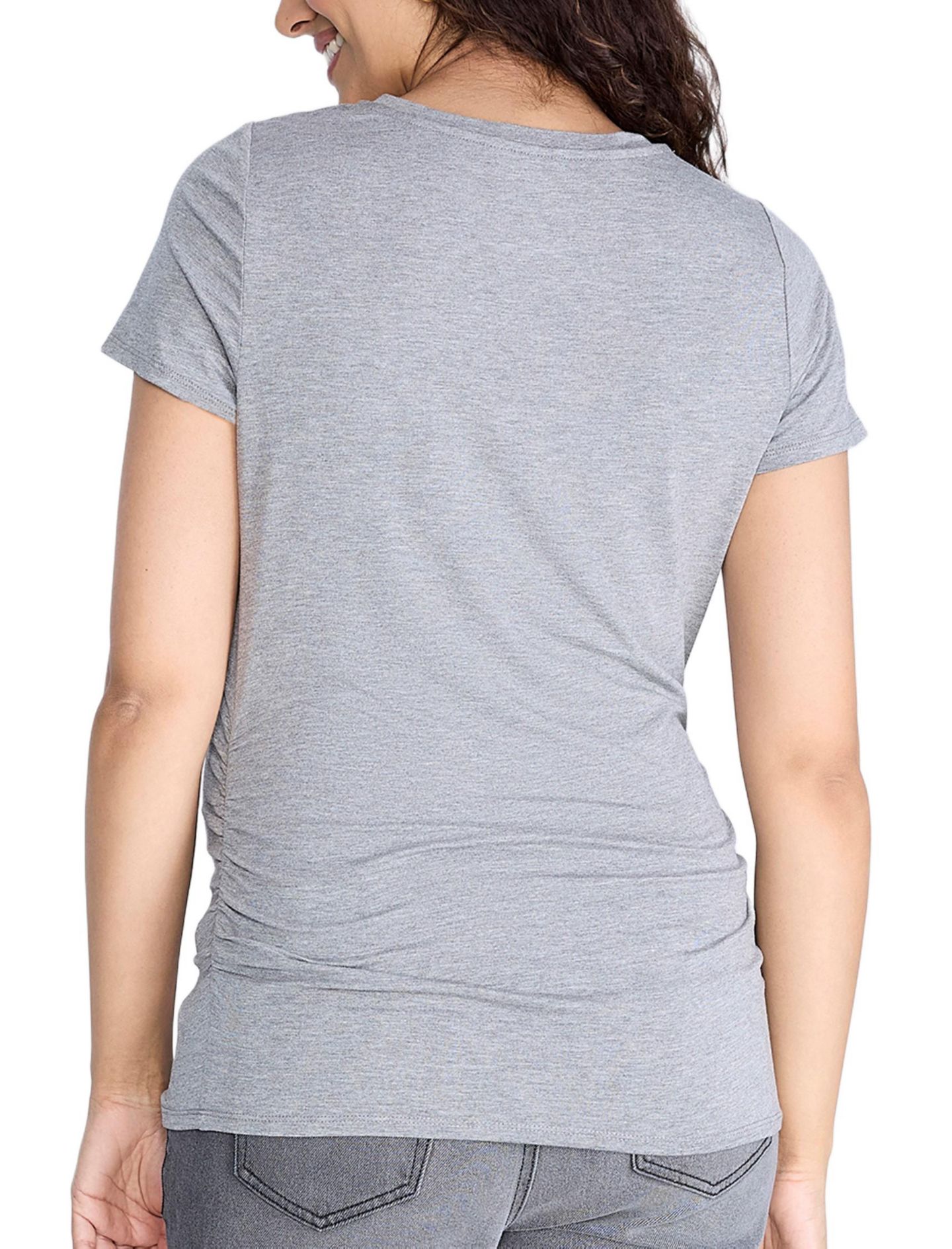 Женская футболка Motherhood Maternity Motherhood V-Neck Side-Ruched Short Sleeve, цвет: Меланжевый серый — фото 2