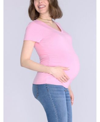 Maternity V-Neck Side-Ruched Short Sleeve Tee - Motherhood