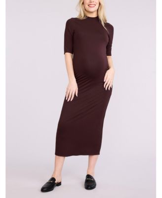 Women's Mock Neck 3/4 Sleeve Ribbed Maxi Dress - Motherhood Maternity