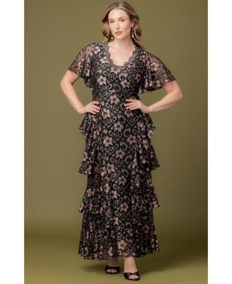 Plus Size Mon Ange Tiered Lace Evening Gown