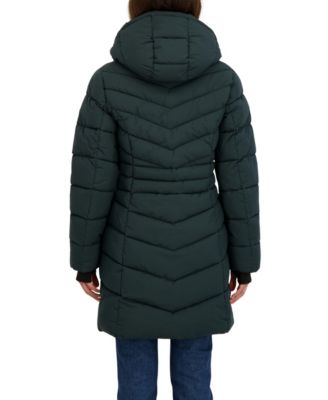 Women's 3/4 Hooded Stretch Puffer Coat